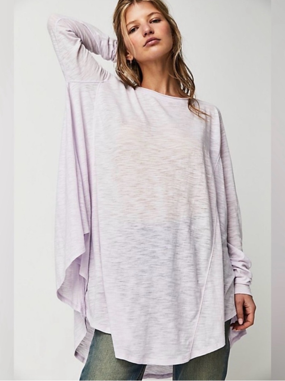 Free People Aria Trapeze Light Lavender Oversized Long-Sleeve Top Small